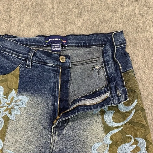 Brazil Roxx Women's Embroidered Floral Blue Mid Rise Flare Jeans Size 8 (27x30) - Picture 5 of 12
